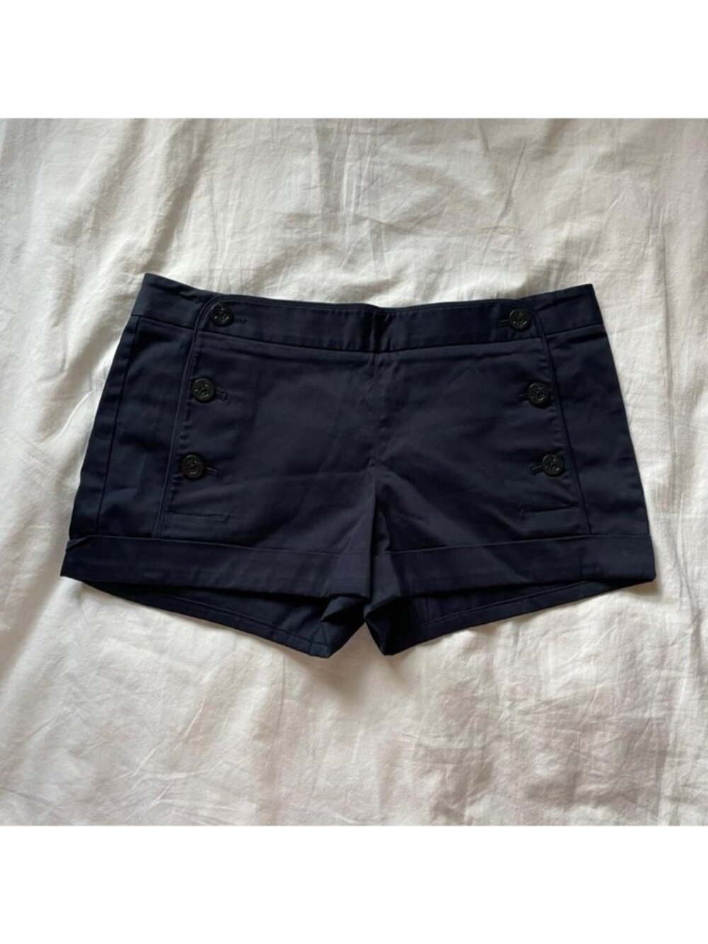 Talula navy blue mini shorts with button details